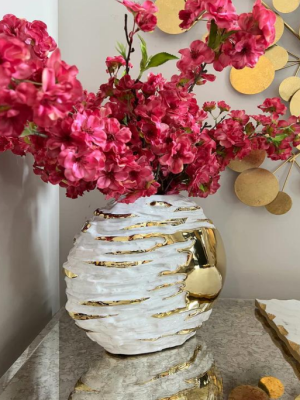 White And Gold Textured Ceramic Vase