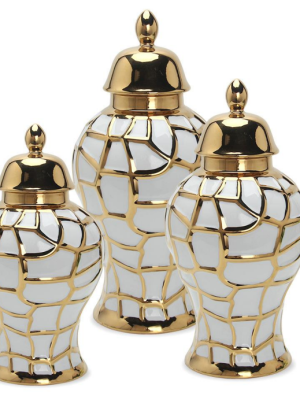 Gold & White Ginger Jar (Medium)