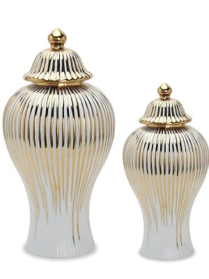 Gold And White Textured Ginger Jar (Medium)