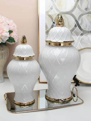 White And Gold Textured Ginger Jar (Small)