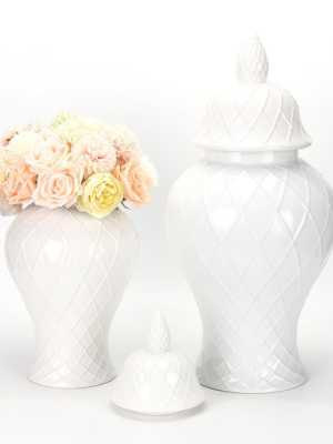 White Geometric Ceramic Ginger Jar (Large)