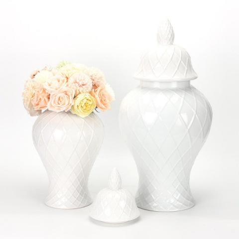 White Geometric Ceramic Ginger Jar (Small)