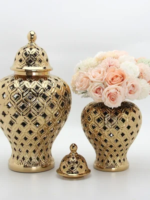 Gold Pierced Patterned Ginger Jar (Small)