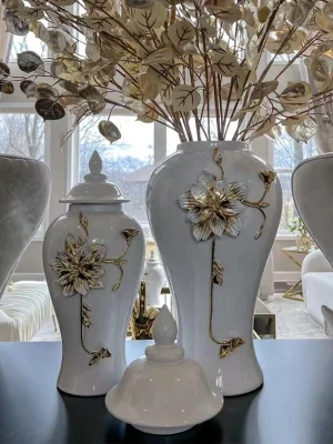 White Jar With Golden Design (Small)