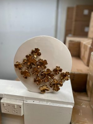 White Vase With Gold Floral Design
