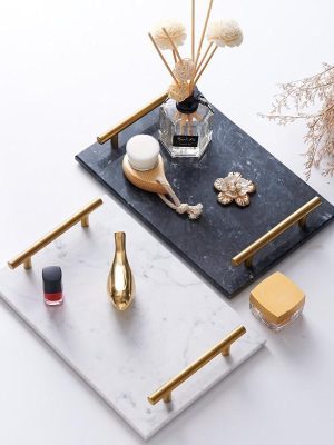 White Marble Tray with golden handles
