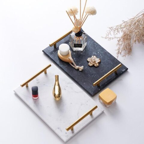 White Marble Tray with golden handles