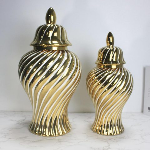 Golden Ceramic jar with white details (Medium)