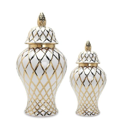 Gold and White diamond pattern jar (Small)