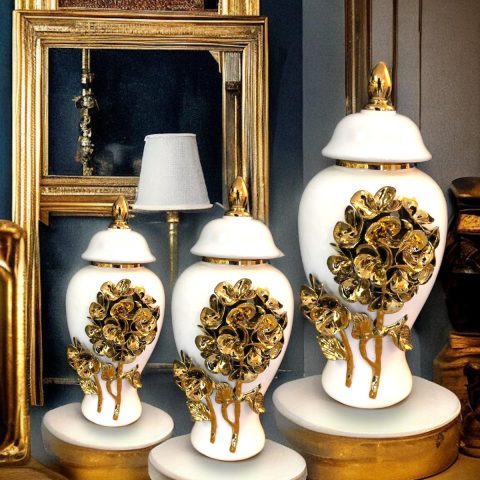White Jar With Golden Flowers (Large)